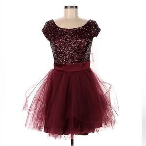 Windsor Maroon ballerina sequin & tutu fit and flare cocktail party dress, 7 NWT